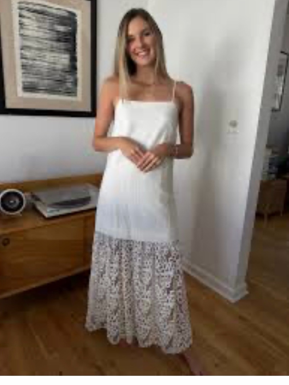 MON RENN White Agua Anglaise Maxi Dress NWT Eyelet Bottom